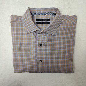 Hammer Made Shirt Mens 18.5 Blue Plaid Classic Spread Collar Dress Long Sleeve